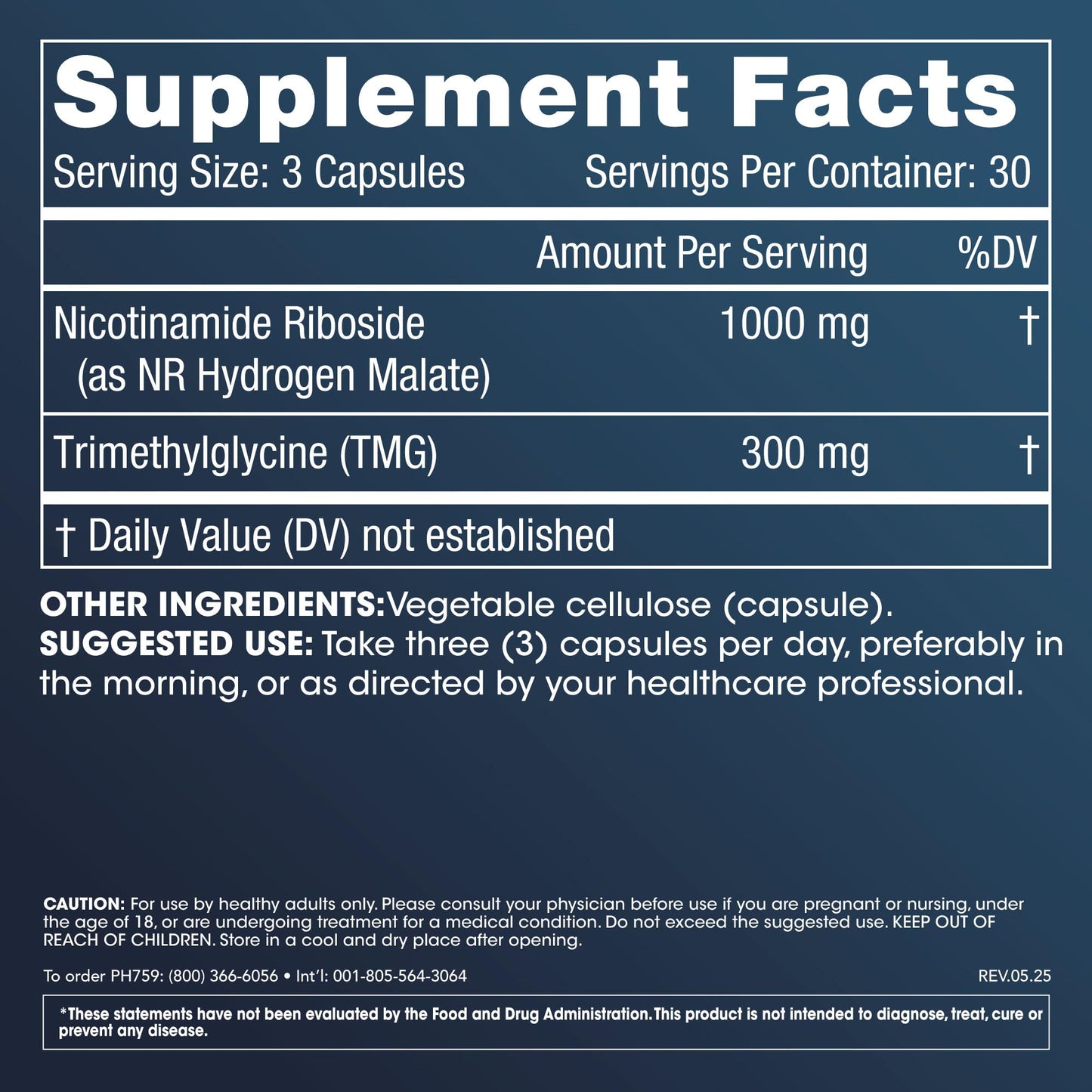 Etiqueta frontal suplemento ProHealth NR 1000mg malato hidrógeno