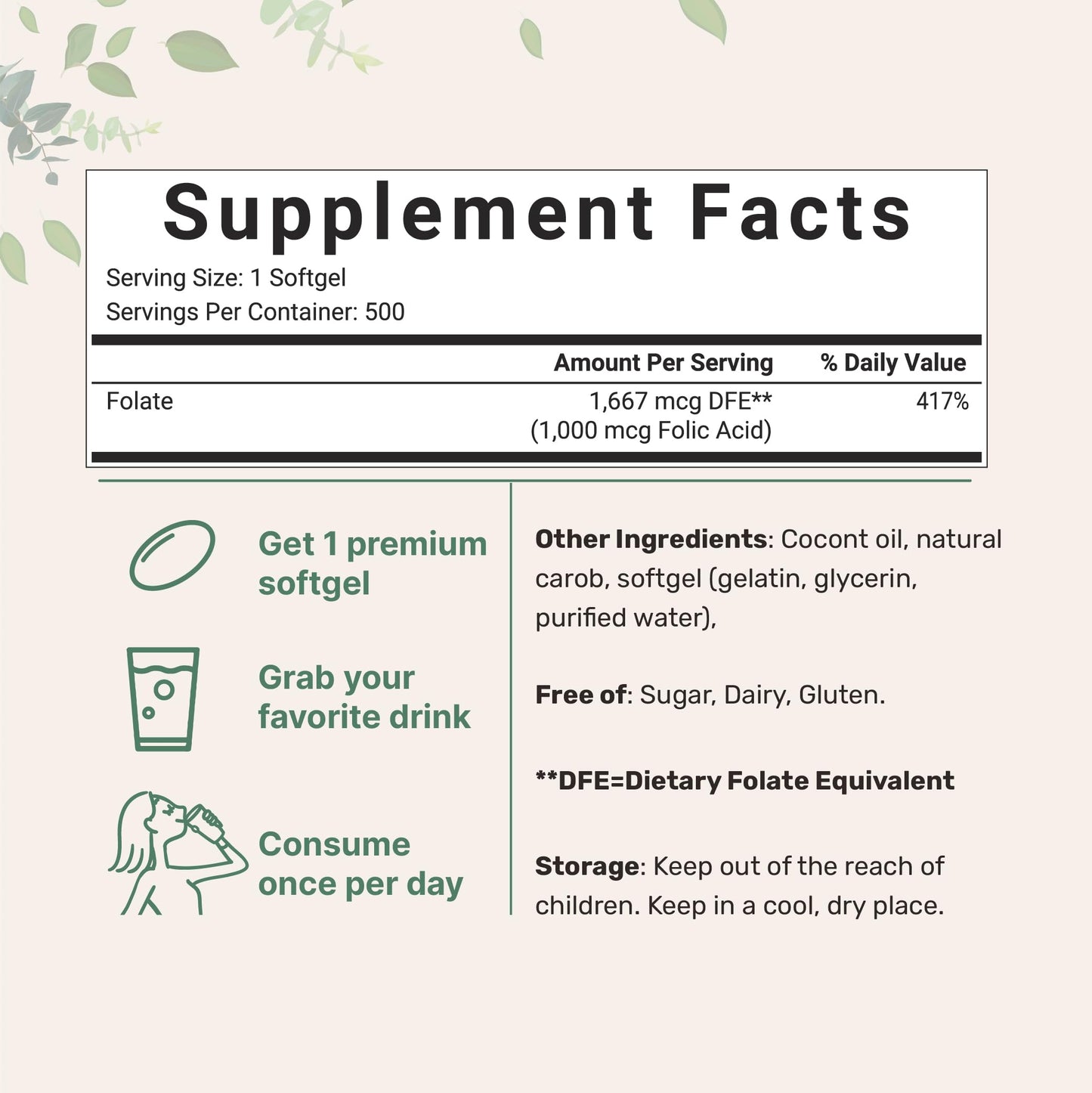 Etiqueta frontal suplemento ácido fólico Micro Ingredients