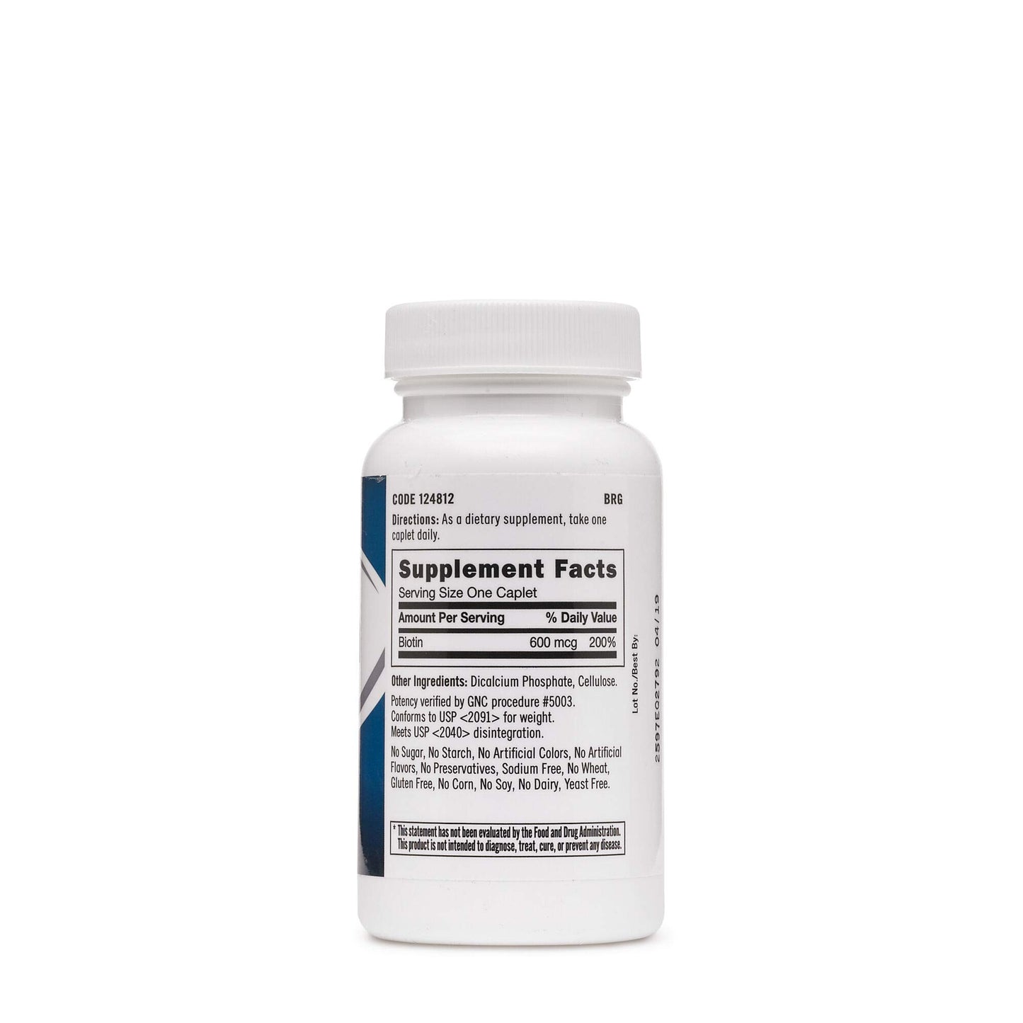 Etiqueta frontal suplemento biotina 600 mcg GNC