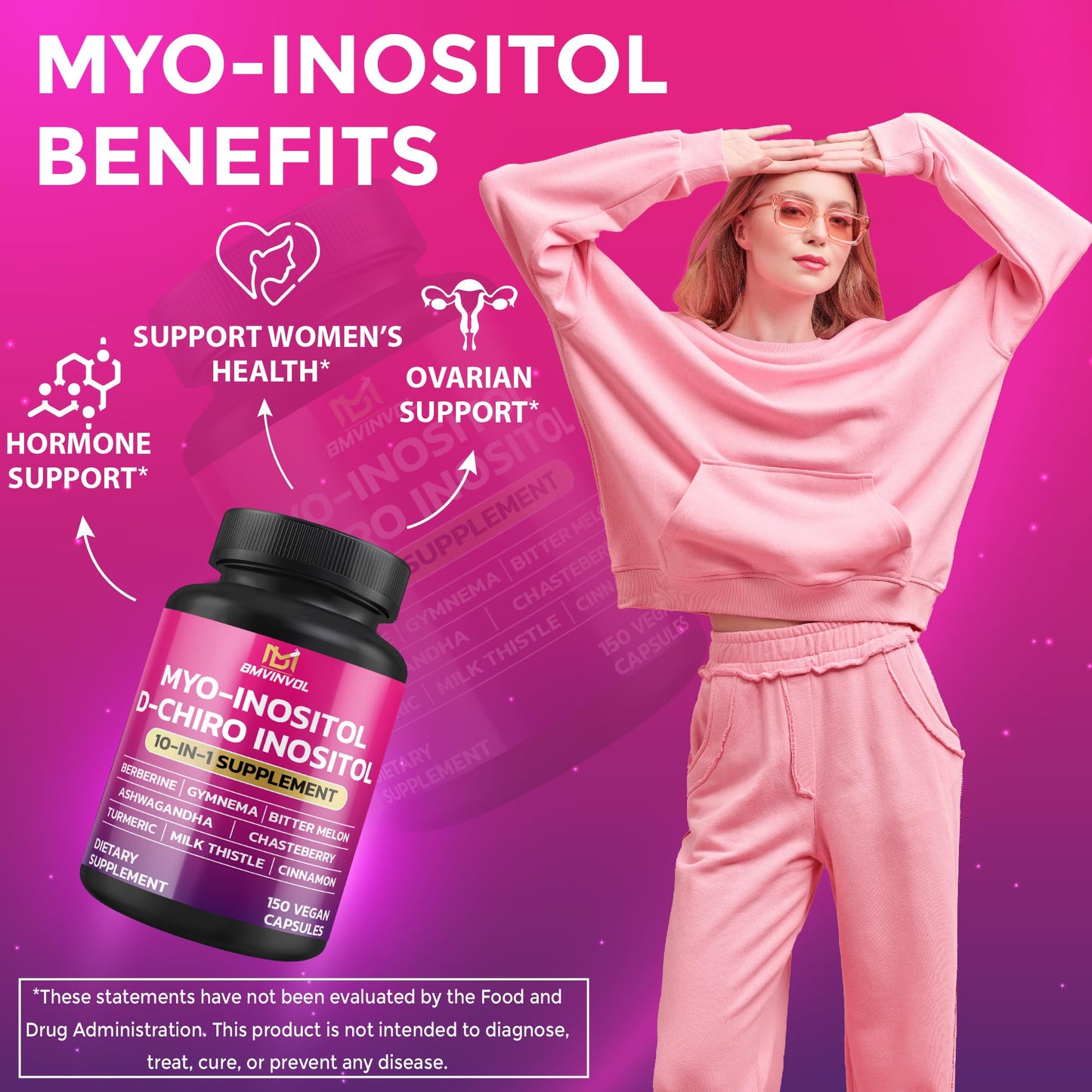 Etiqueta frontal suplemento BMVINVOL Inositol 150 cápsulas