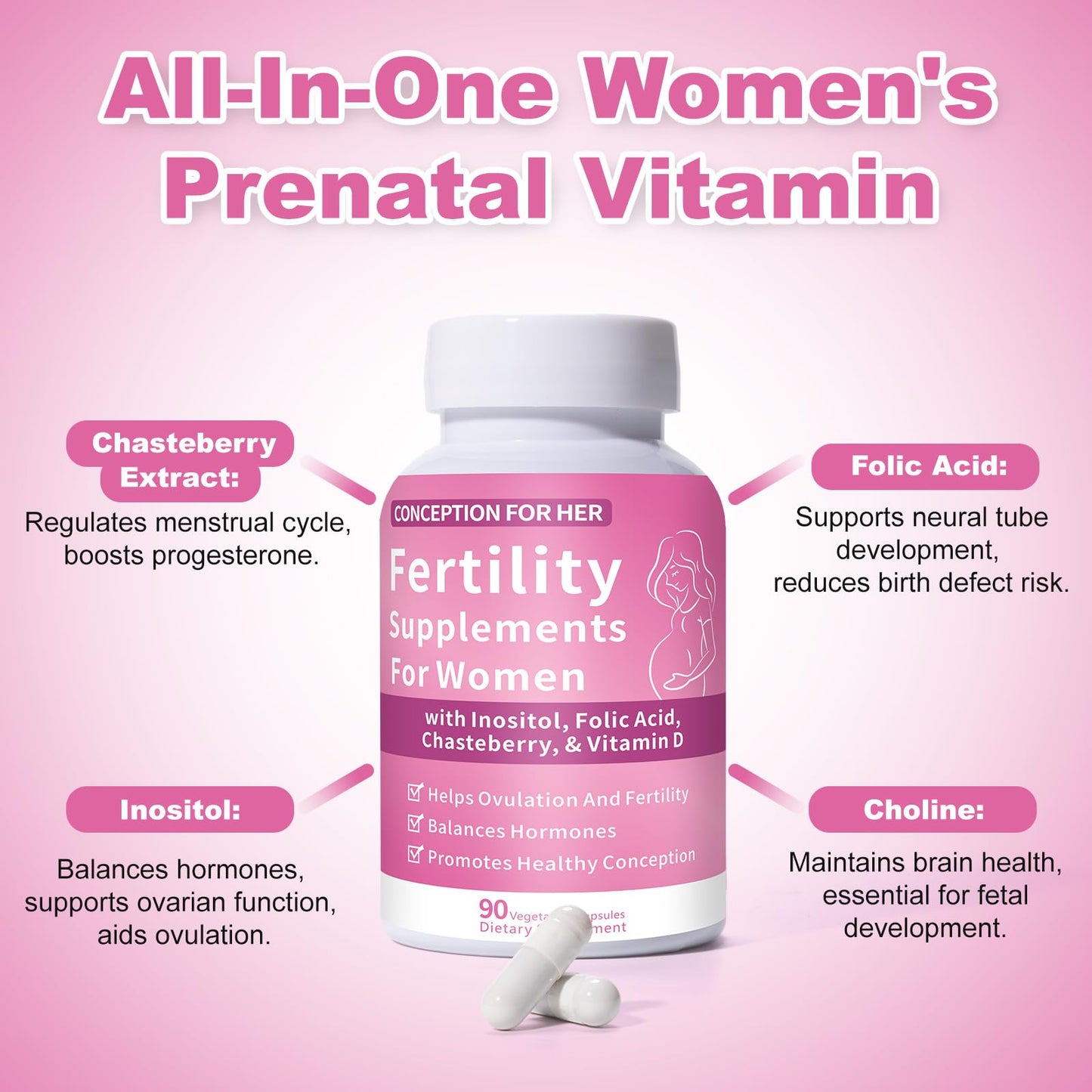 Etiqueta frontal suplemento fertilidad para mujeres conception