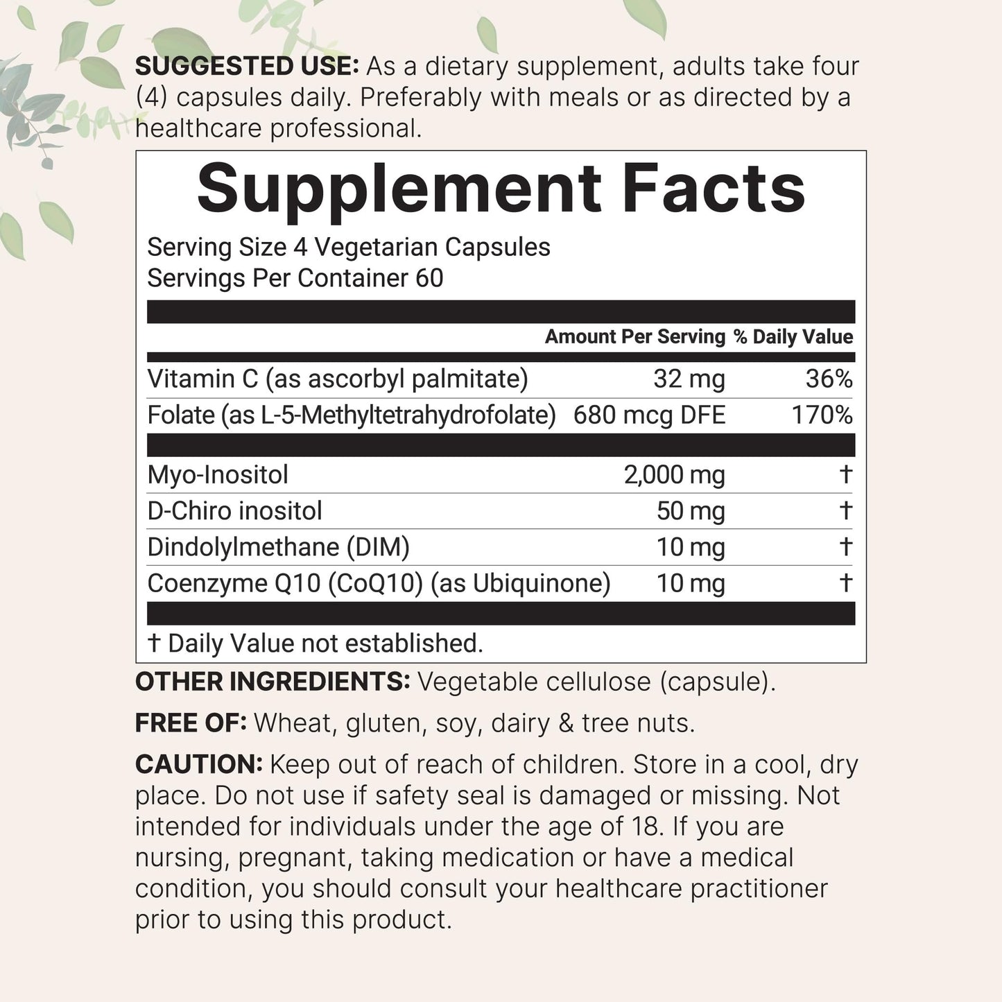 Etiqueta frontal suplemento Myo y D-Chiro Inositol con vitaminas