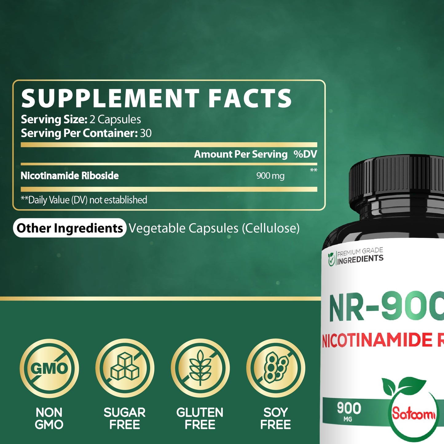 Etiqueta frontal suplemento NAD+ liposomal satoomi