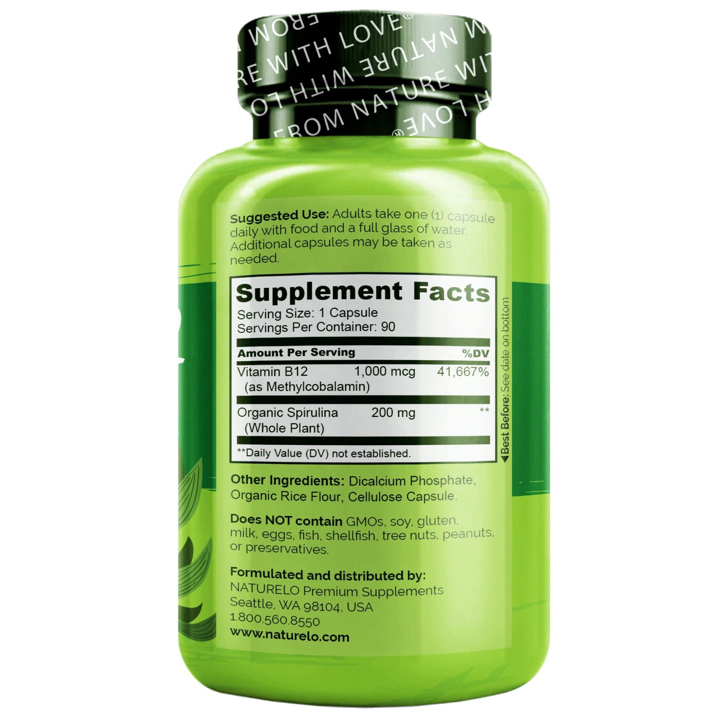 Etiqueta frontal suplemento vitaminico naturelo b12 vegano