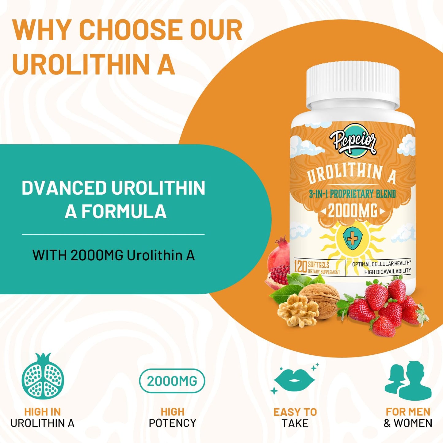 Etiqueta frontal suplemento urolitina a Pepeior