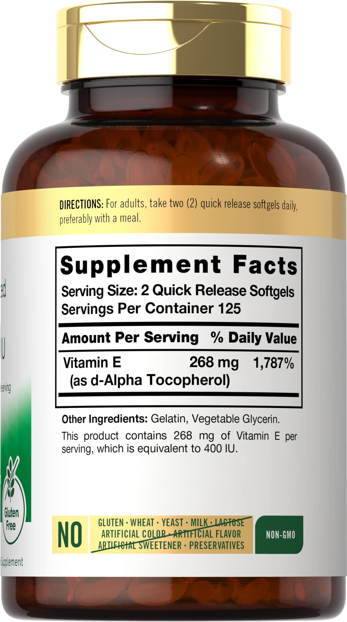Etiqueta frontal suplemento vitamina e Carlyle 400 ui naturales