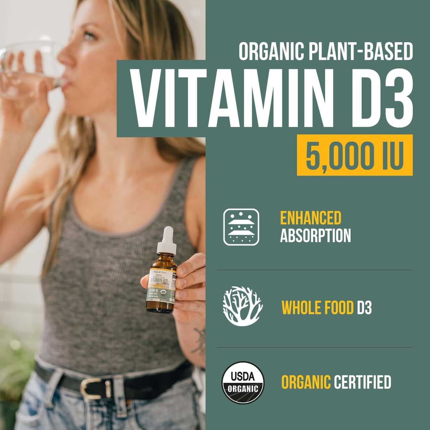 Etiqueta frontal de botella vitamina d3 Plant-D3 5000 IU