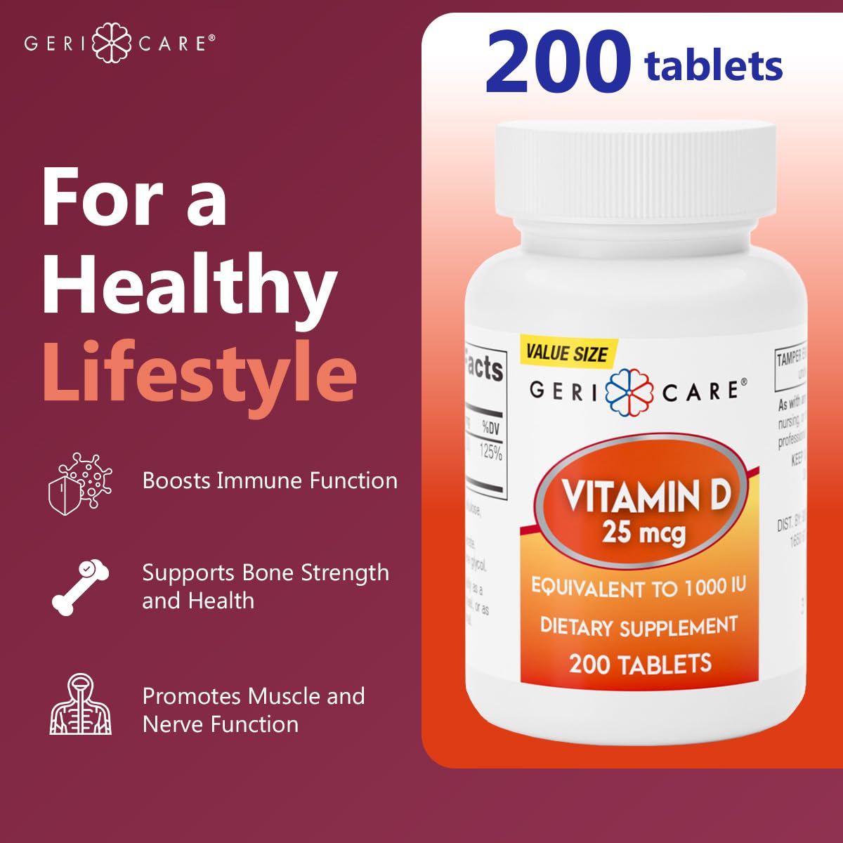 Etiqueta GeriCare vitamina d3 ingredientes beneficios para bienestar