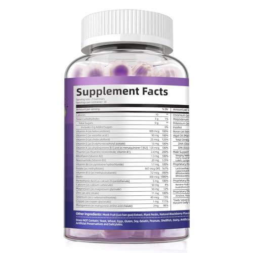 Etiqueta de hechos suplementarios de gomitas multivitamínicas
