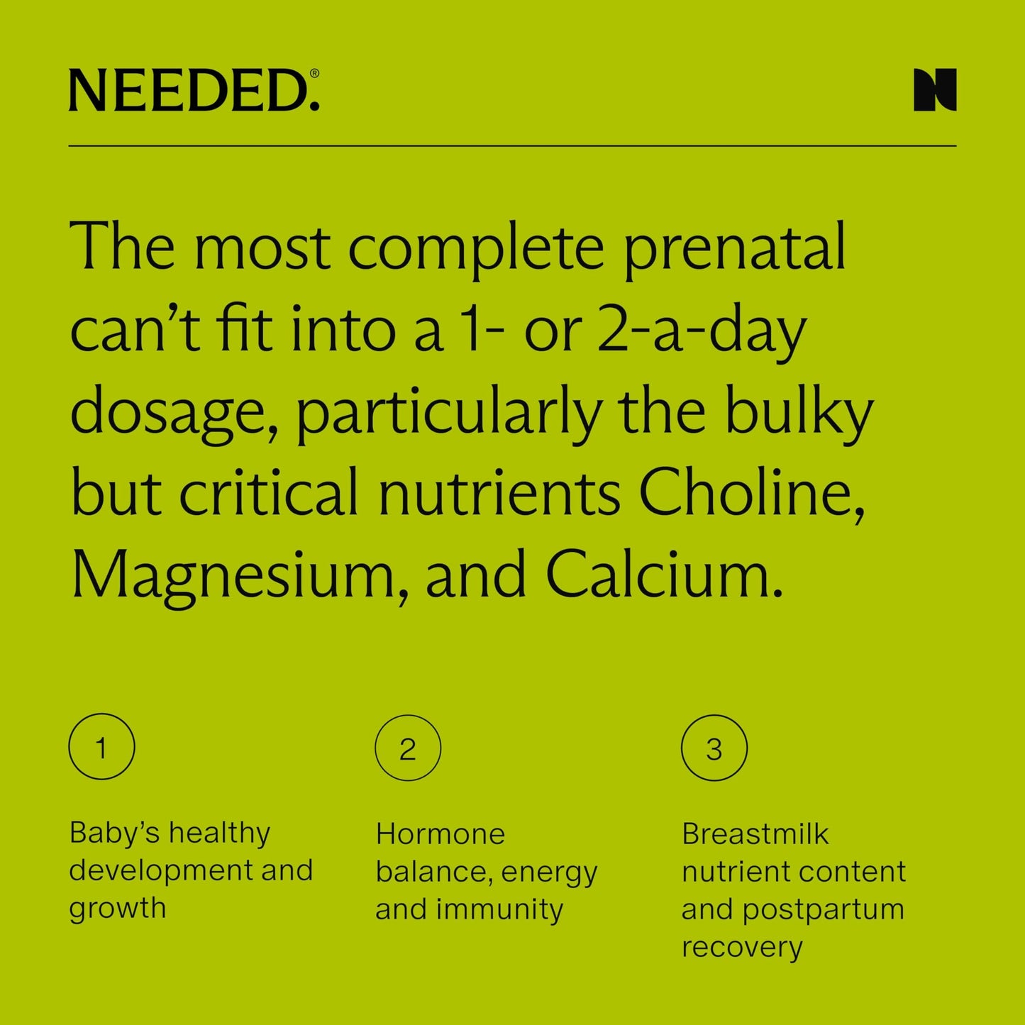 Etiqueta con información del multivitaminico prenatal Needed