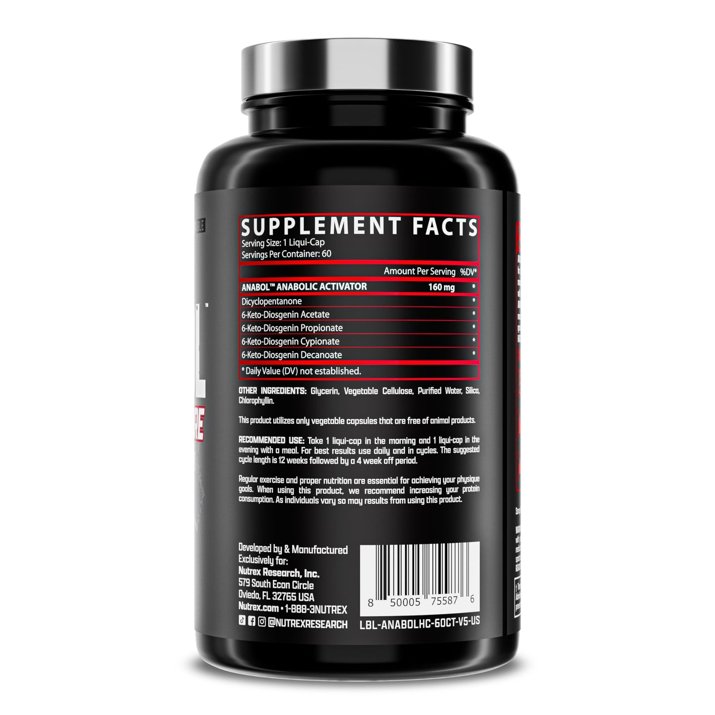 etiqueta de información nutricional del suplemento anabol hardcore
