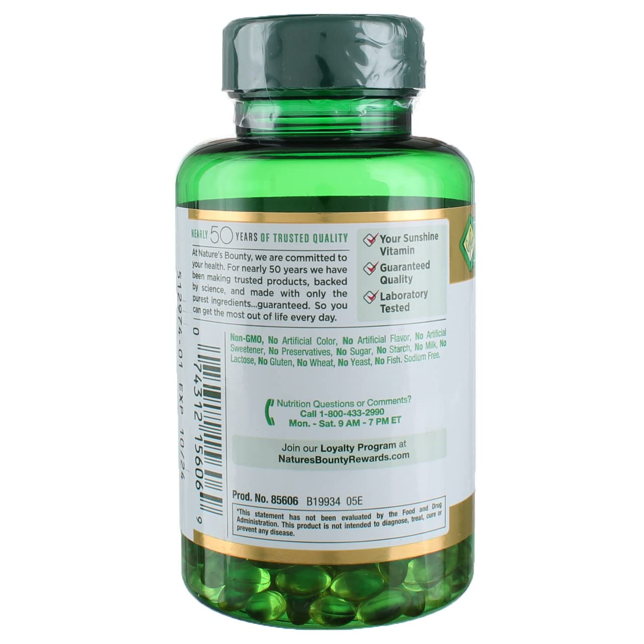 Etiqueta información producto Nature's Bounty vitamina d3