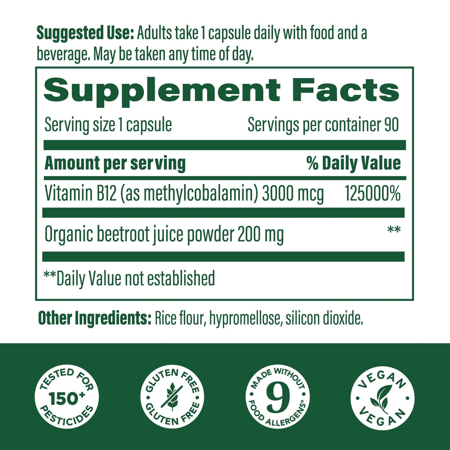 Etiqueta informativa MegaFood vitamina B12 metilada