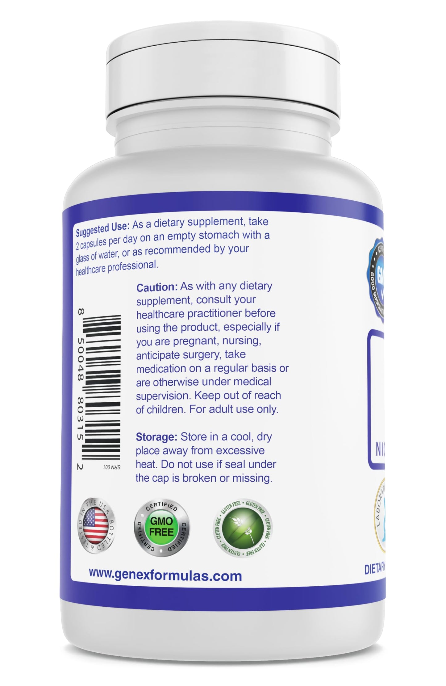 Etiqueta ingredientes suplemento Genex Formulas NR nicotinamida