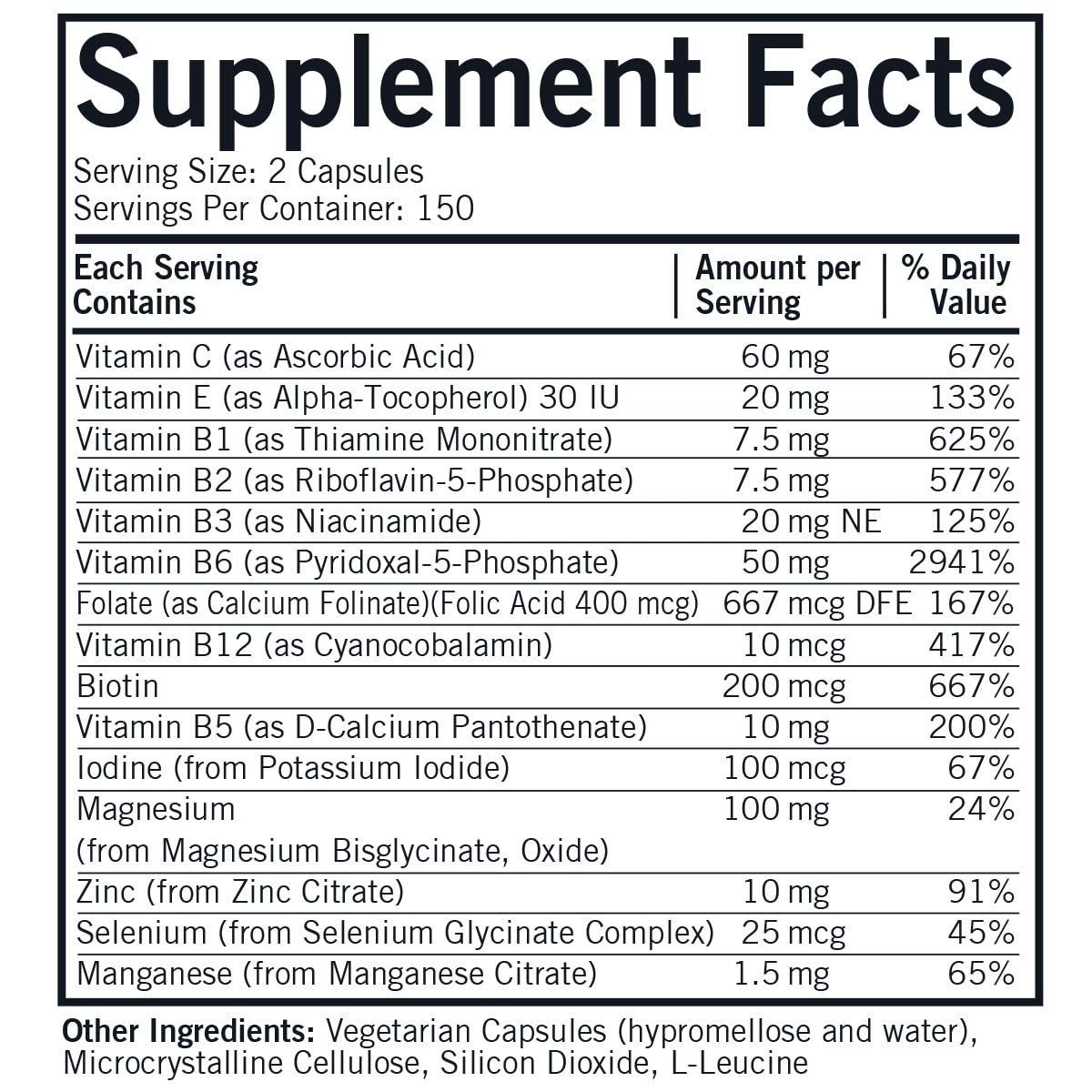 Etiqueta de ingredientes del suplemento Kirkman Nu-Thera