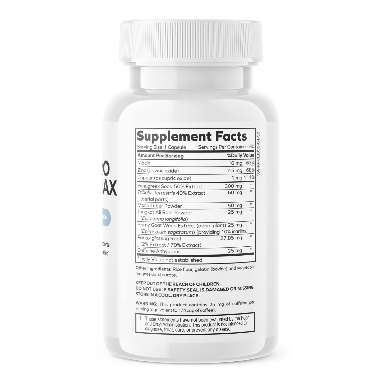 Etiqueta de ingredientes de Testpro Ultra con fenogreco y tribulus
