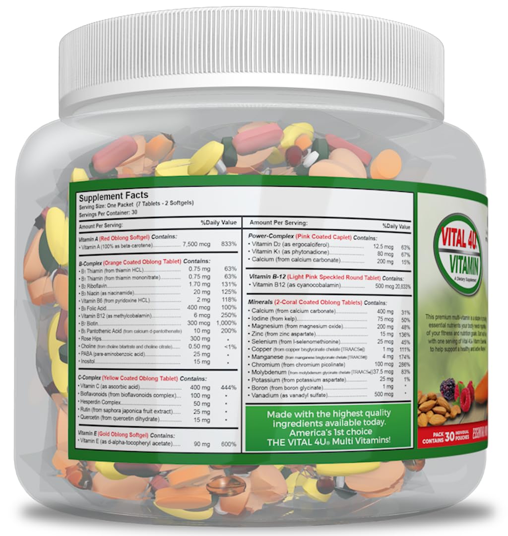 etiqueta de ingredientes del VITAL 4U multivitamínico