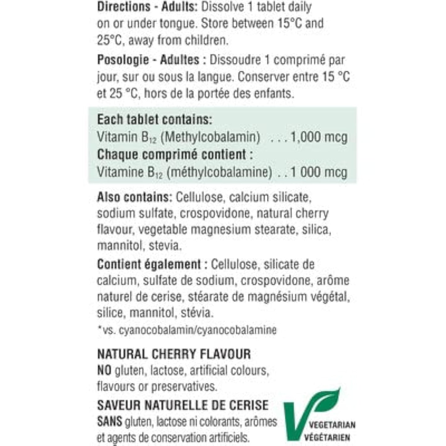 Etiqueta Jamieson vitamina B12 1000 mcg rápida disolución