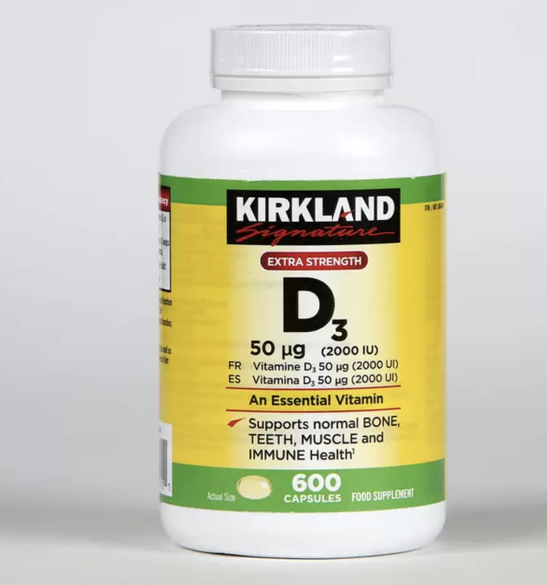 Etiqueta Kirkland Signature Vitamina D3 extra fuerte