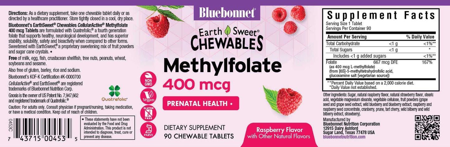 Etiqueta lateral Bluebonnet Metilfolato 400 mcg