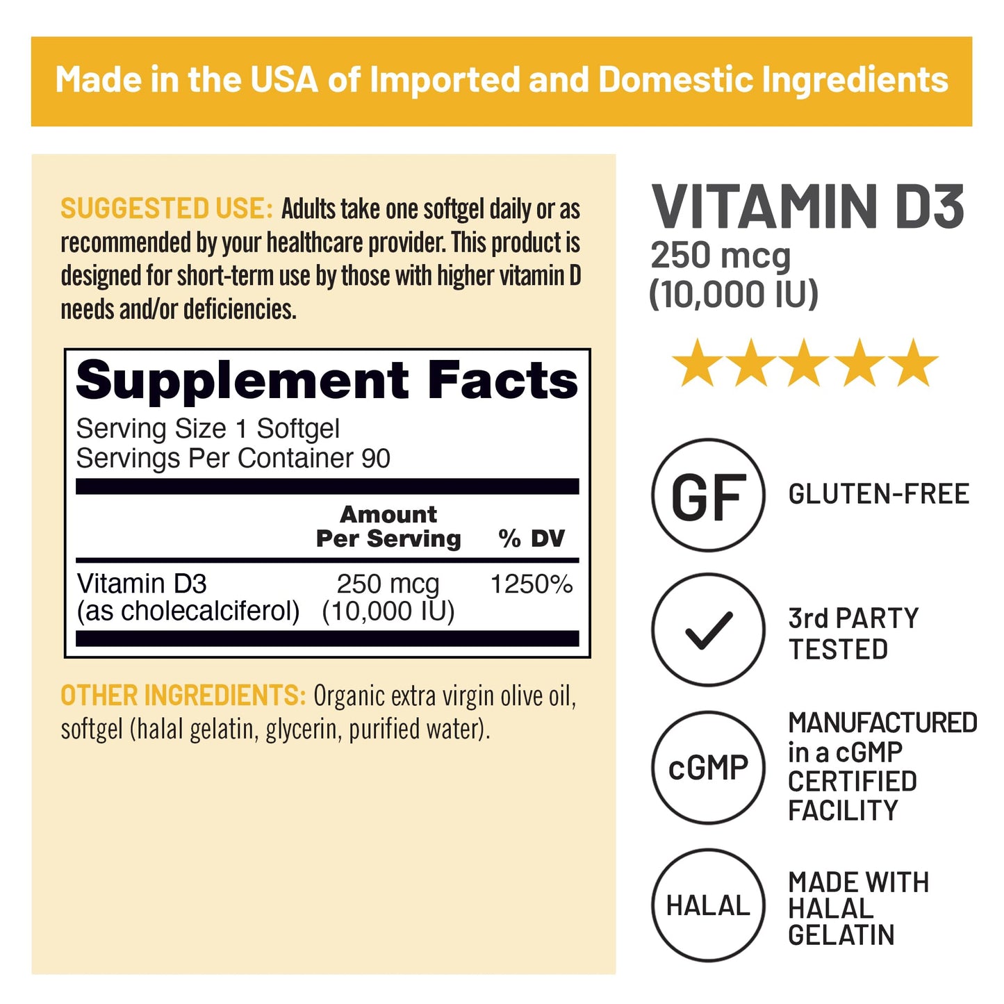Etiqueta lateral NatureWise Vitamina D3 10,000 UI
