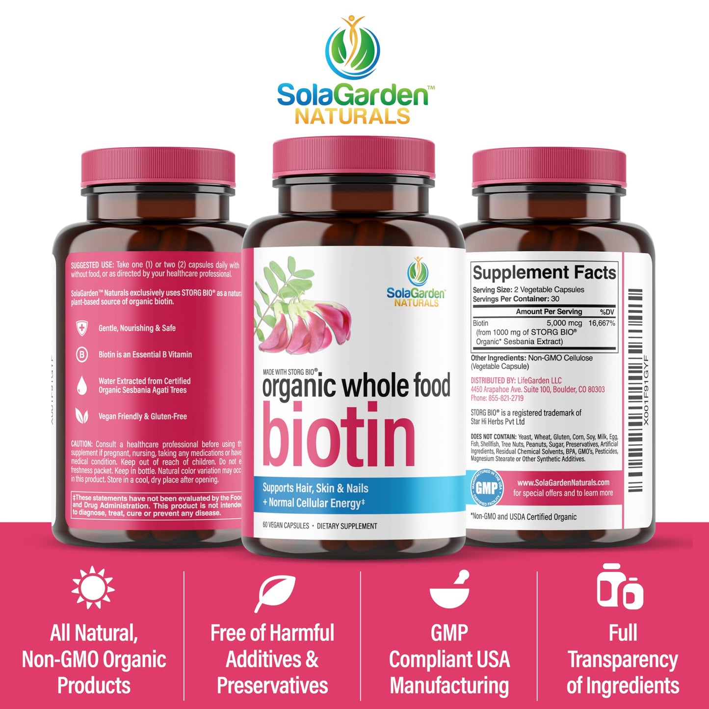 Etiqueta lateral suplemento Whole Food biotina orgánica 60 capsulas