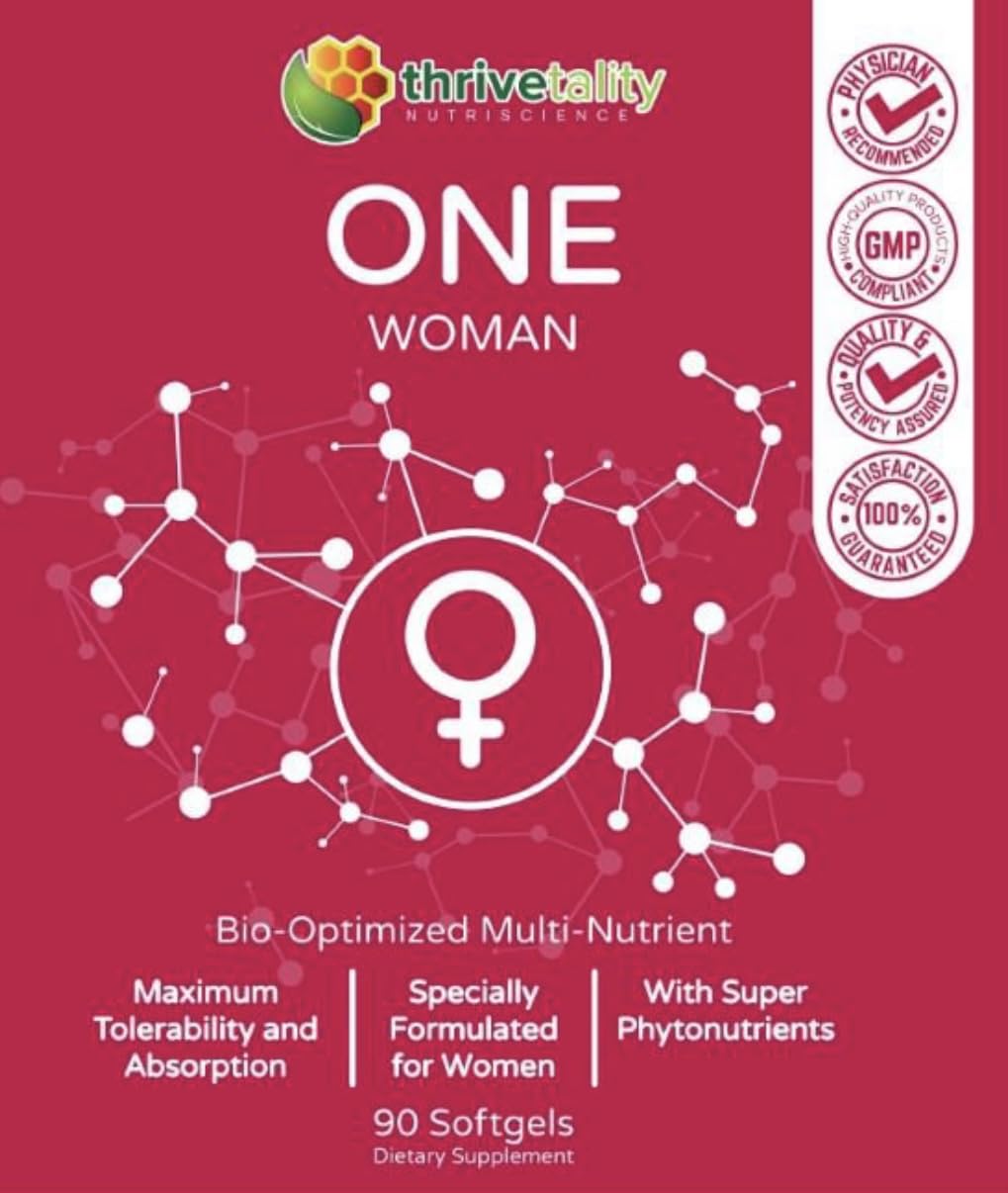 Etiqueta del multivitamínico ONE Woman de Thrivetality