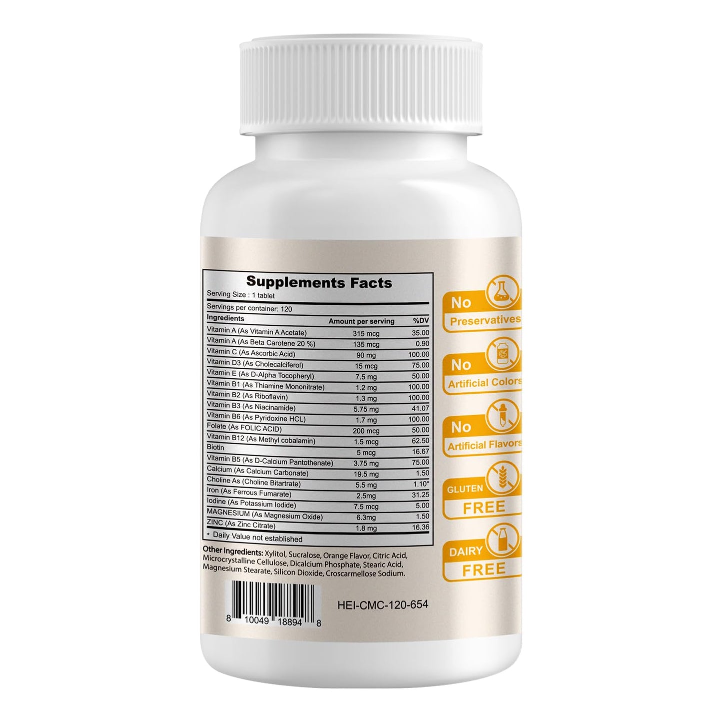Etiqueta de multivitaminas masticables para niños