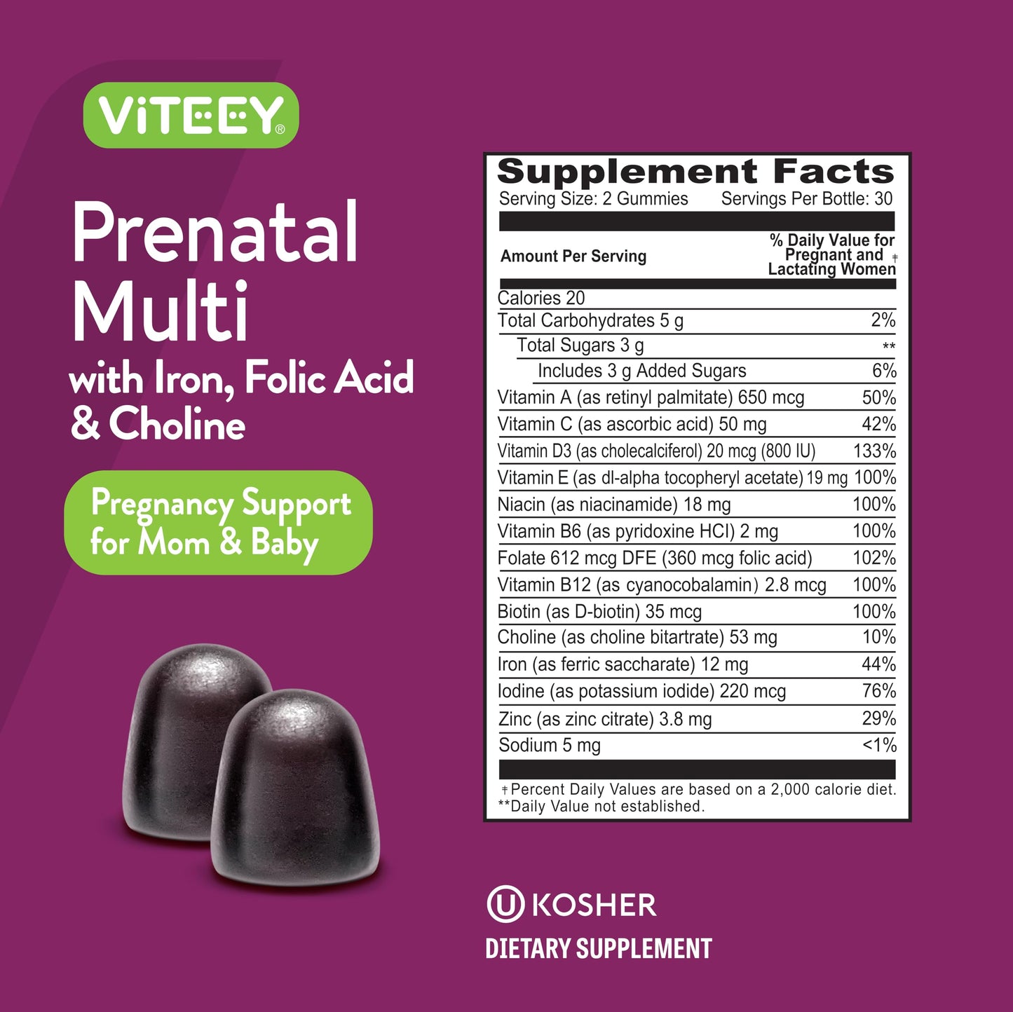 Etiqueta multivitaminas prenatales Viteey