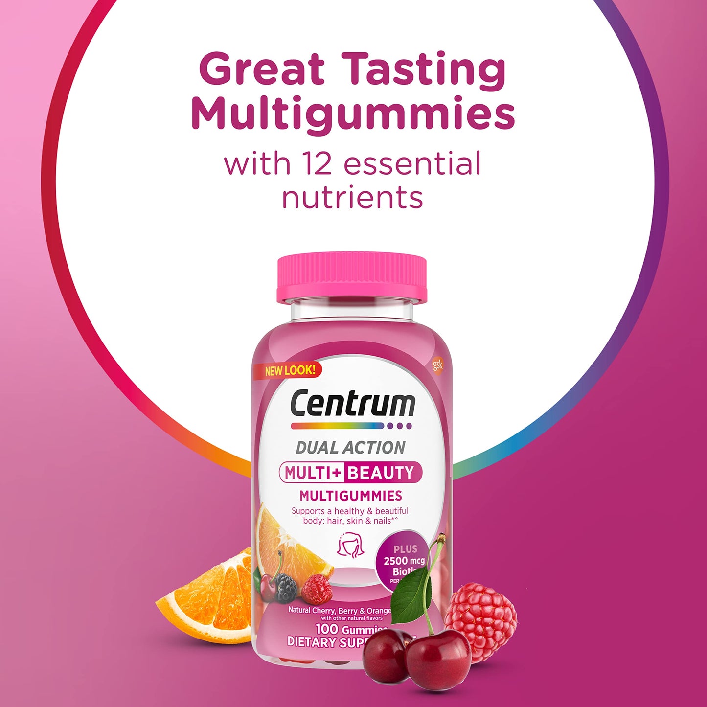 Etiqueta de multivitamínico Centrum con biotina.