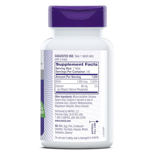 Etiqueta Natrol Biotina suplemento para uñas piel y cabello