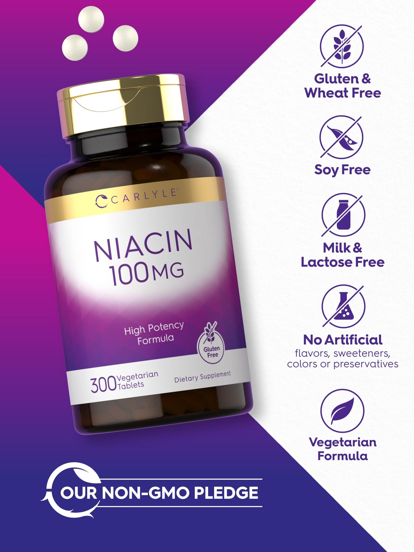 Etiqueta de niacina alto porcentaje Carlyle 300 tabletas