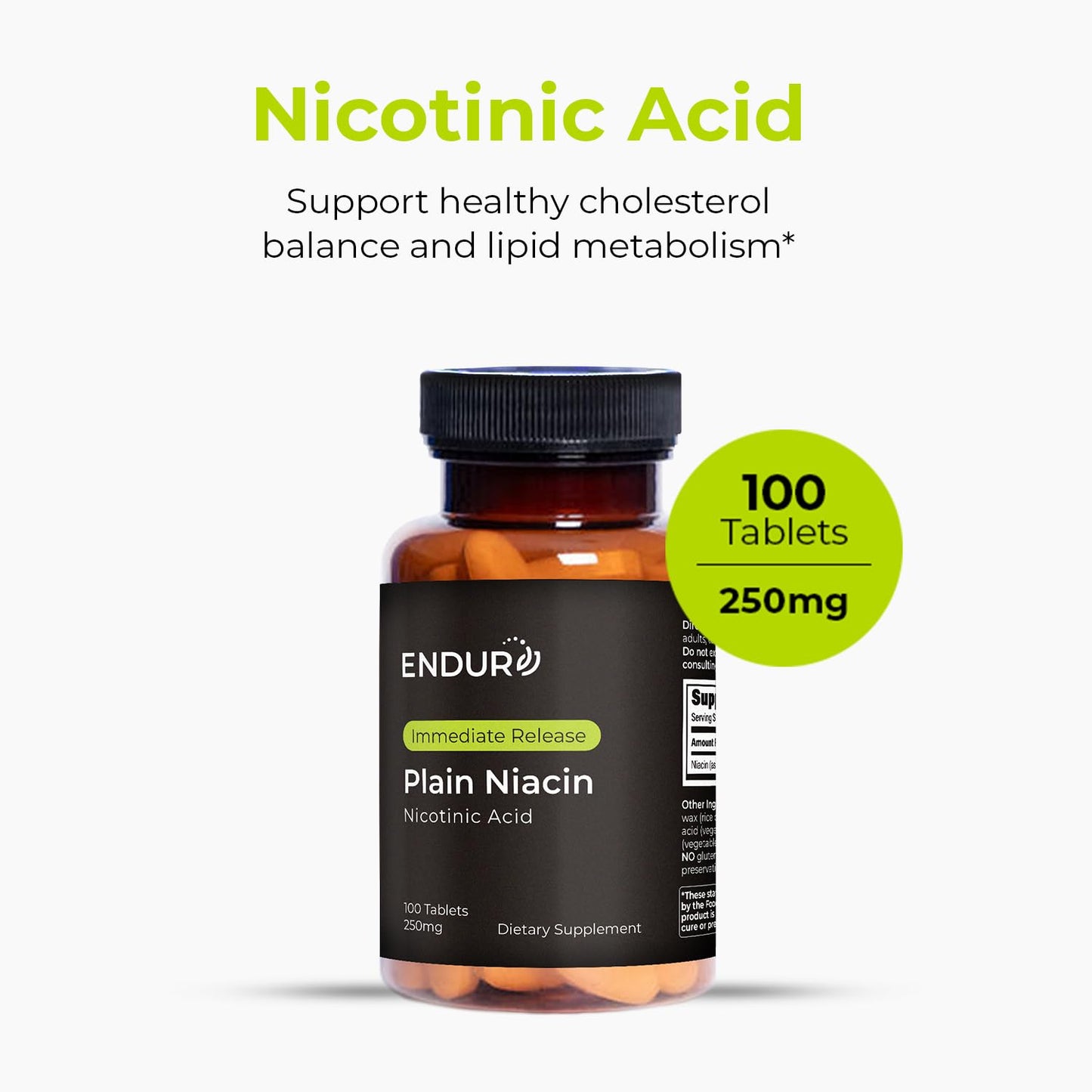 Etiqueta suplemento niacina Endurance Products 100 tabletas