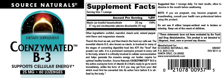 Etiqueta nutricional completa de Coenzymated B-3 de Source Naturals