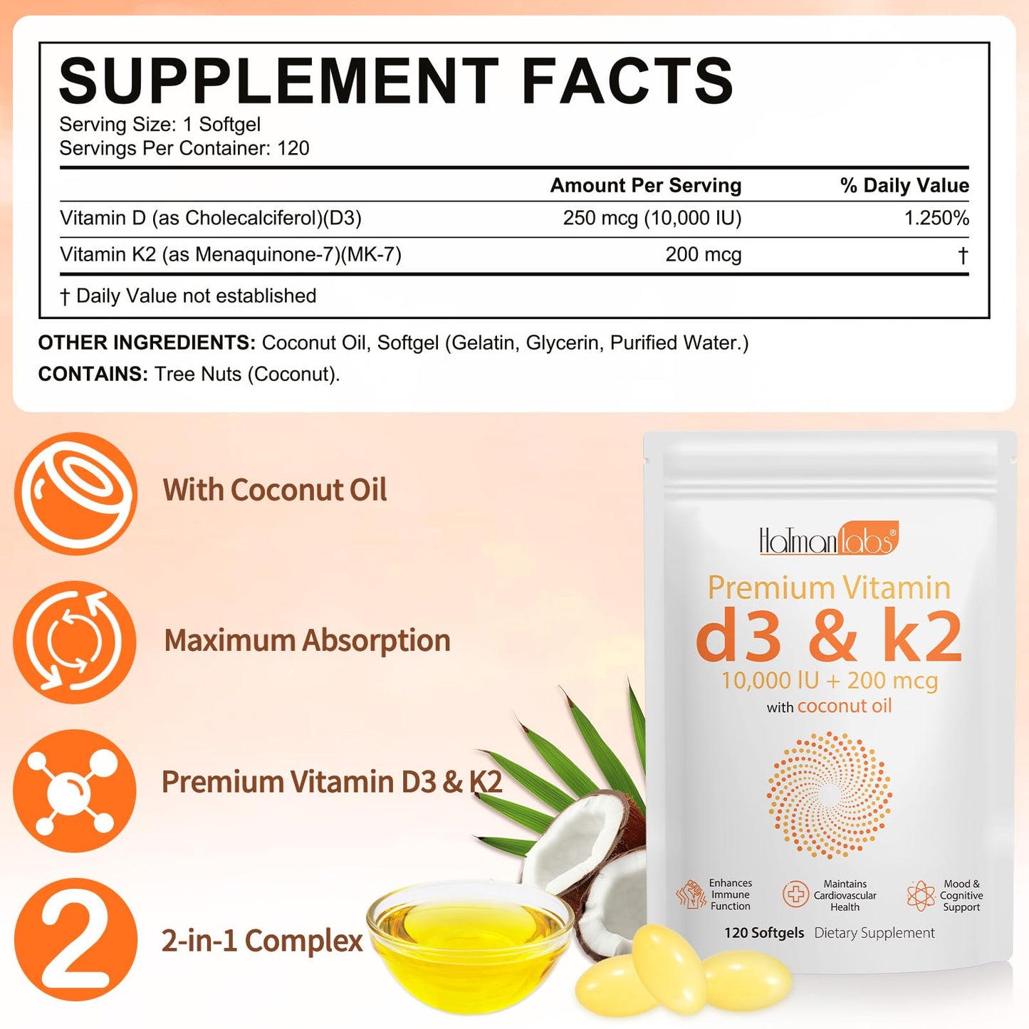 Etiqueta nutricional suplemento Tooffi D3 K2