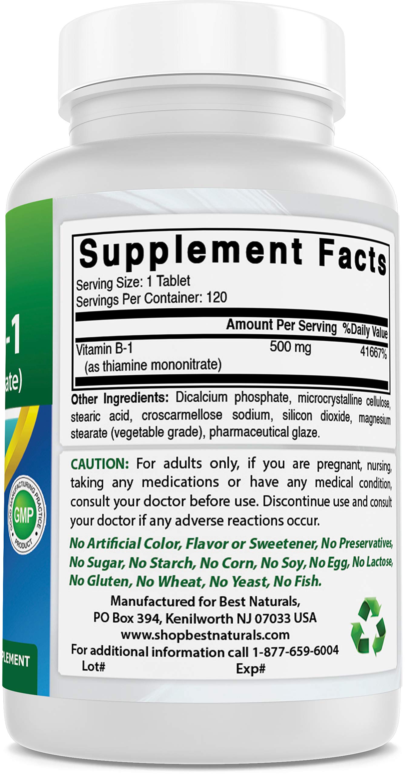 Etiqueta nutricional Vitamina B1 Best Naturals