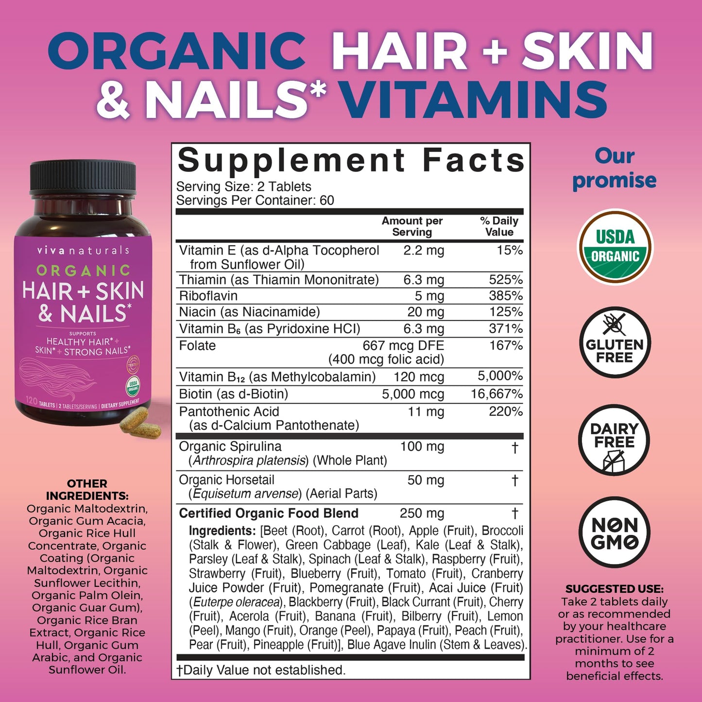 Etiqueta nutricional vitaminas cabello, piel y uñas