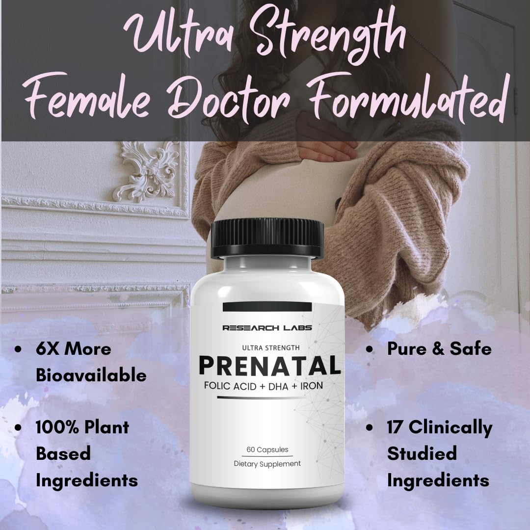 Etiqueta nutricional vitaminas prenatales Research Labs