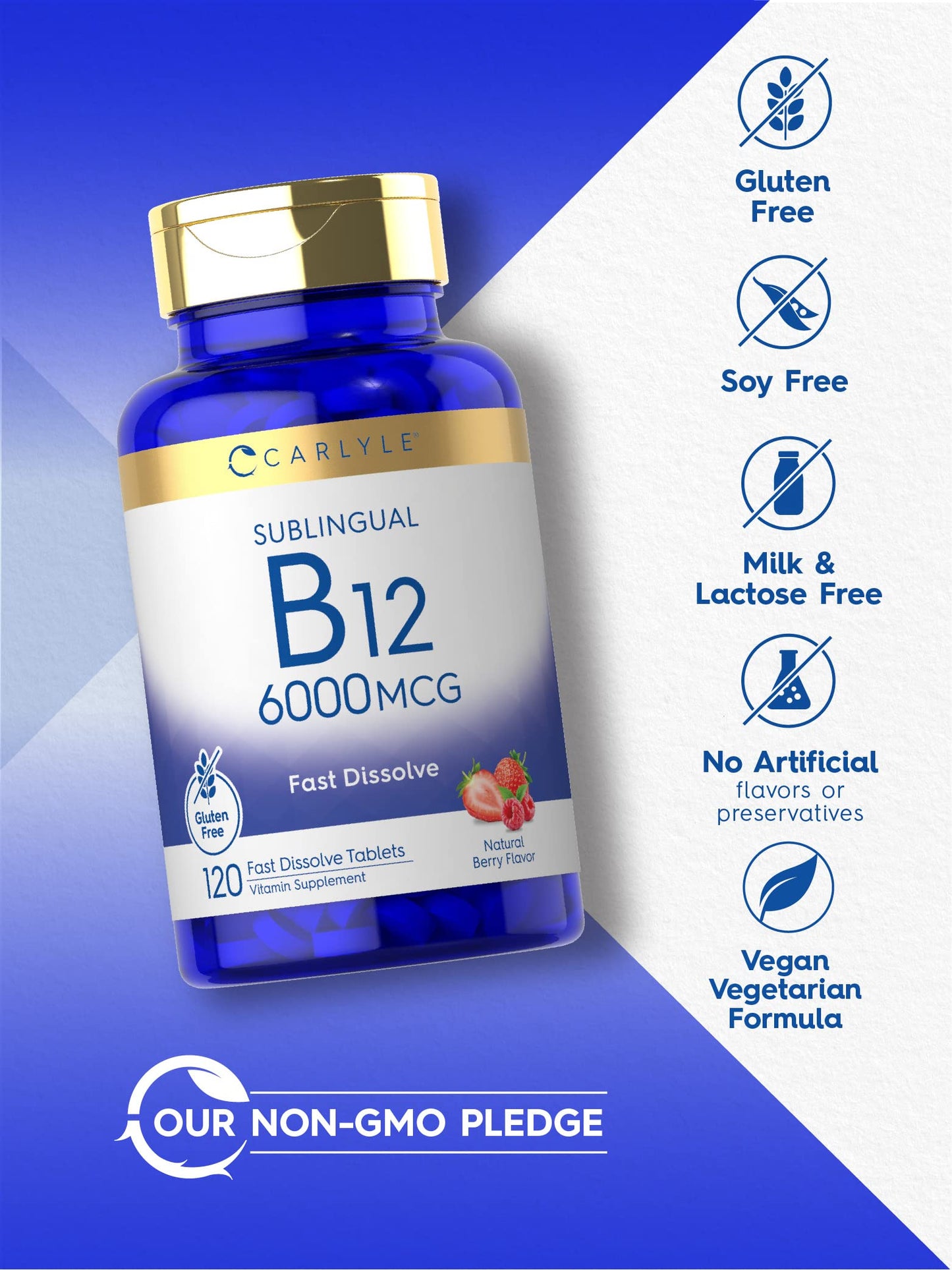 Etiqueta posterior Carlyle vitaminas b12 sublinguales 120 tabletas