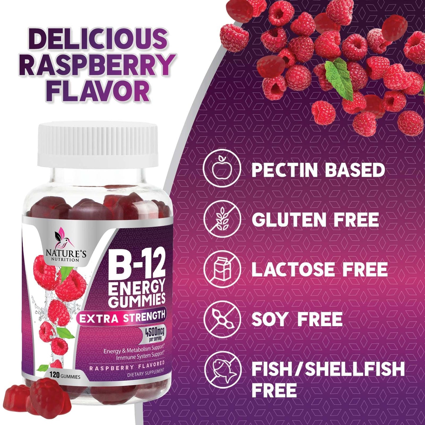 Etiqueta posterior gomitas vitamina B12 Nature's Nutrition