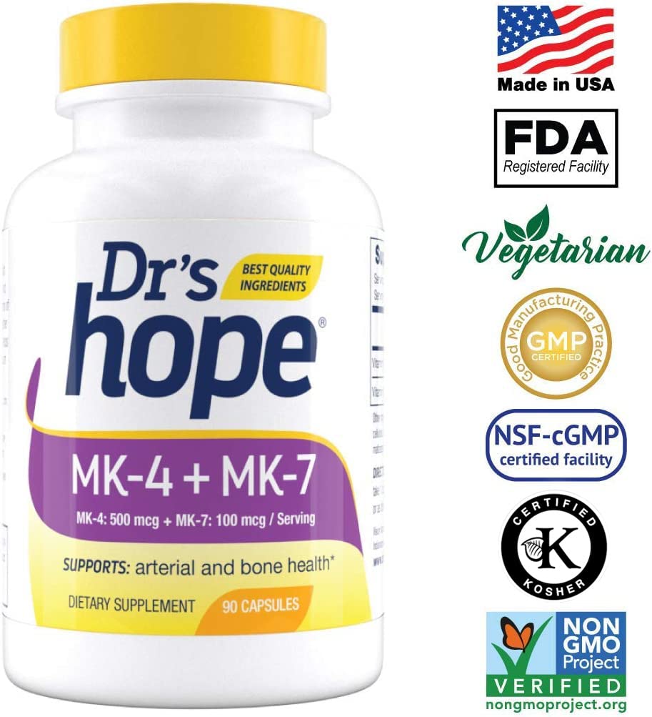 Etiqueta posterior suplemento Vitamina K2 MK7 y MK4 Dr's Hope