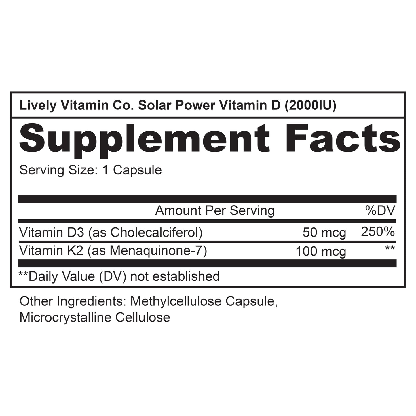 Etiqueta posterior suplemento vitamina D3 Solar Power Lively Co