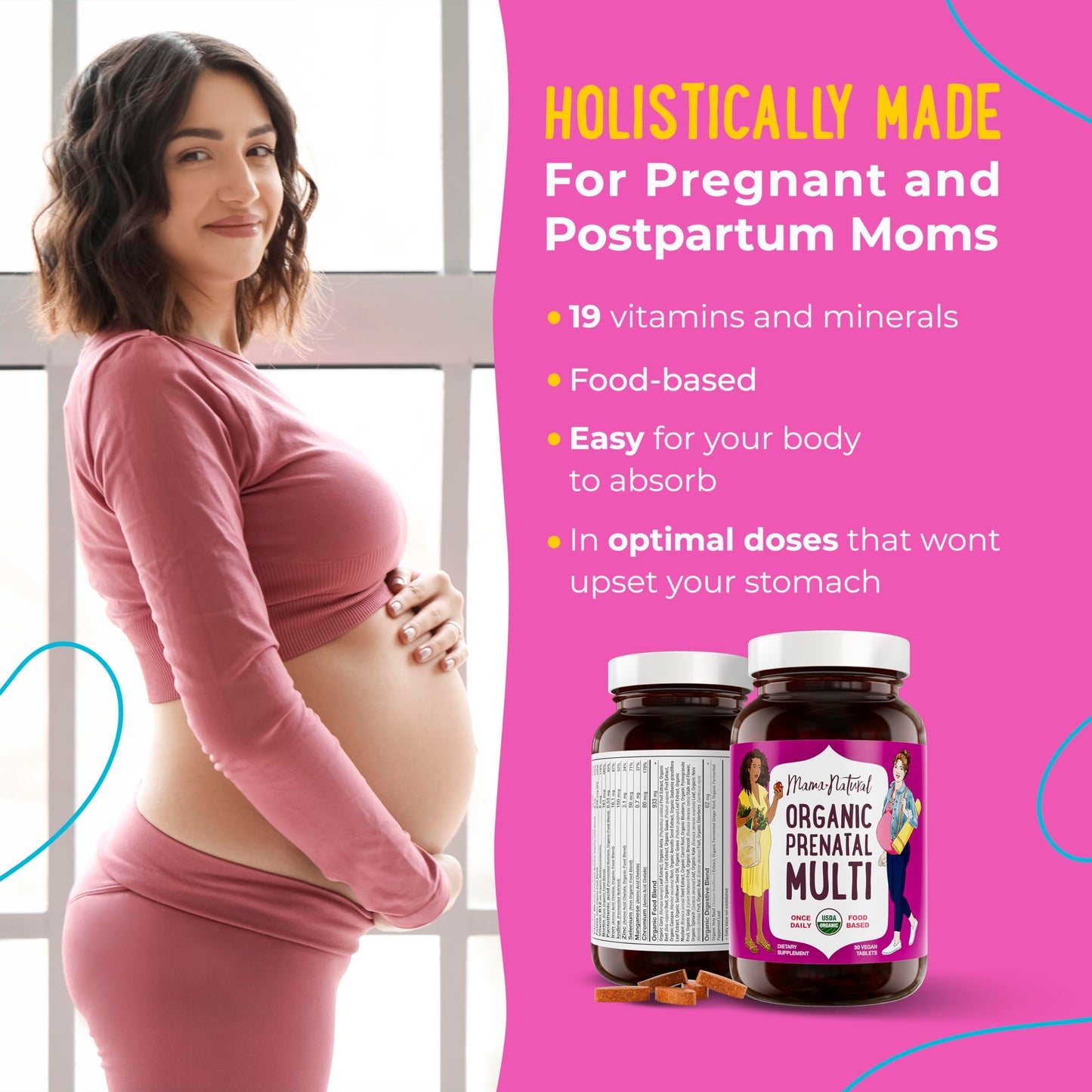 Etiqueta posterior vitaminas prenatales Mama Natural ingredientes naturales