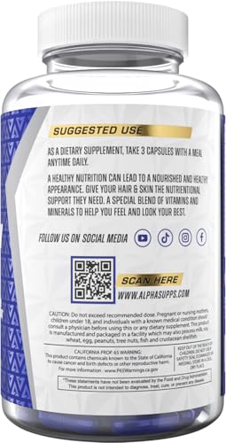 Etiqueta producto Alpha Supps suplemento cabello, piel y uñas