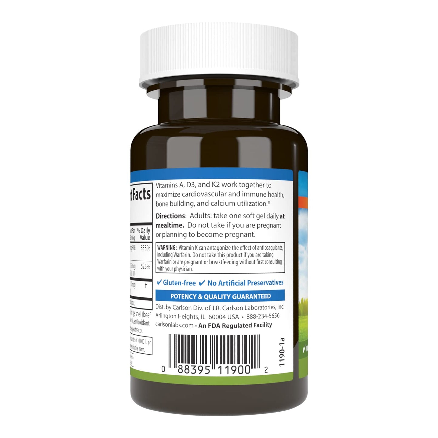 Etiqueta producto Carlson vitaminas A D3 K2 mezcla premium