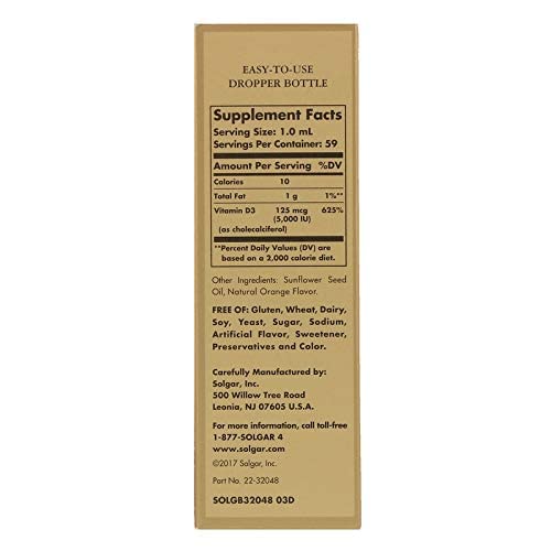 Etiqueta producto solgar vitamina d3 líquida 5000 ui