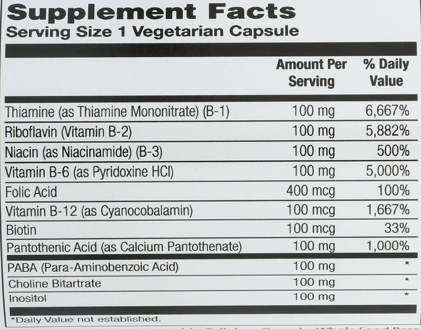 Etiqueta Solaray Complejo B 100 mg 100 cápsulas
