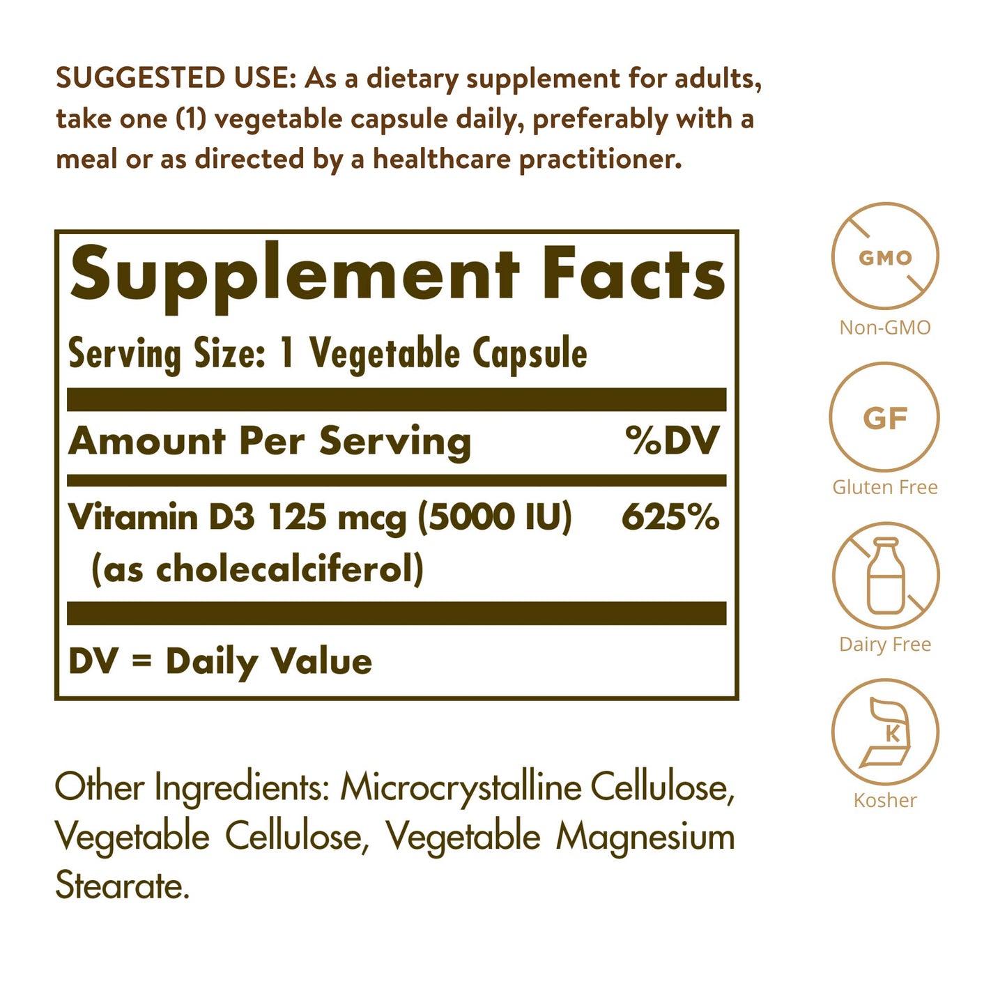 Etiqueta Solgar vitamina d3 para huesos