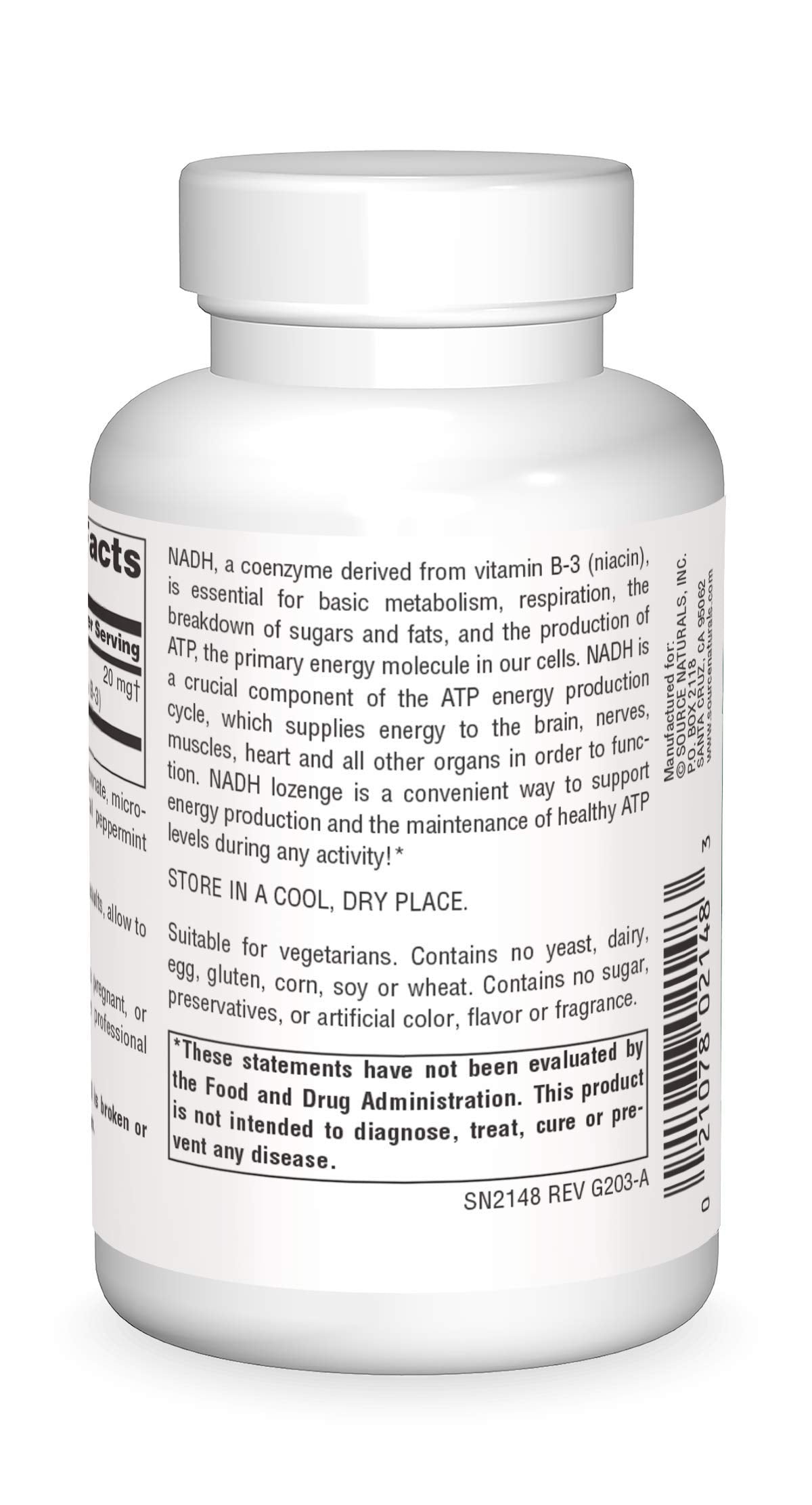 Etiqueta informativa Source Naturals NADH 20 mg