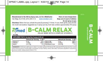 Etiqueta del spray nmed B-Calm con ingredientes.